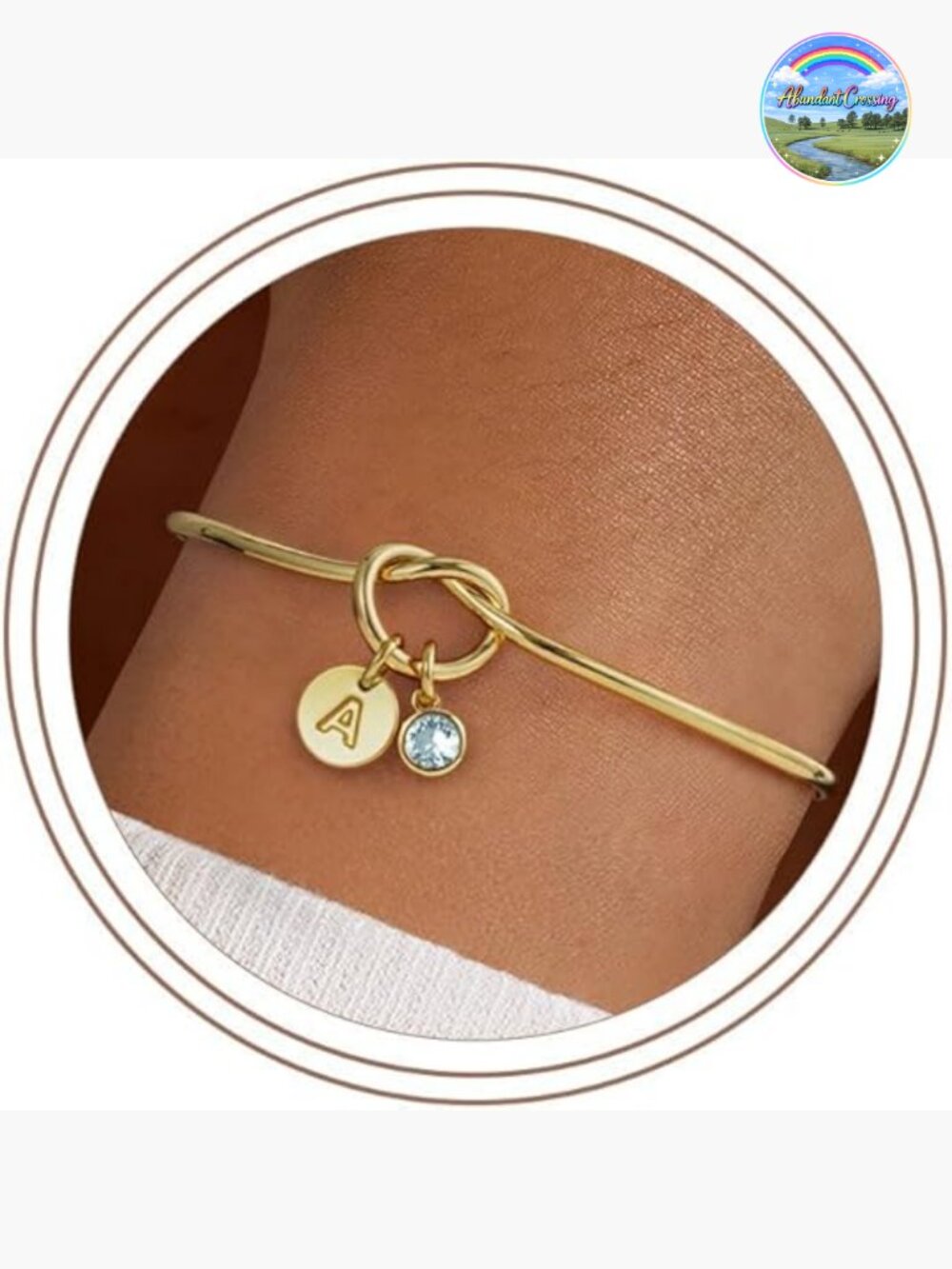 Dainty 14K Gold Plated Initial Birthstone Knot Bangle Bracelet